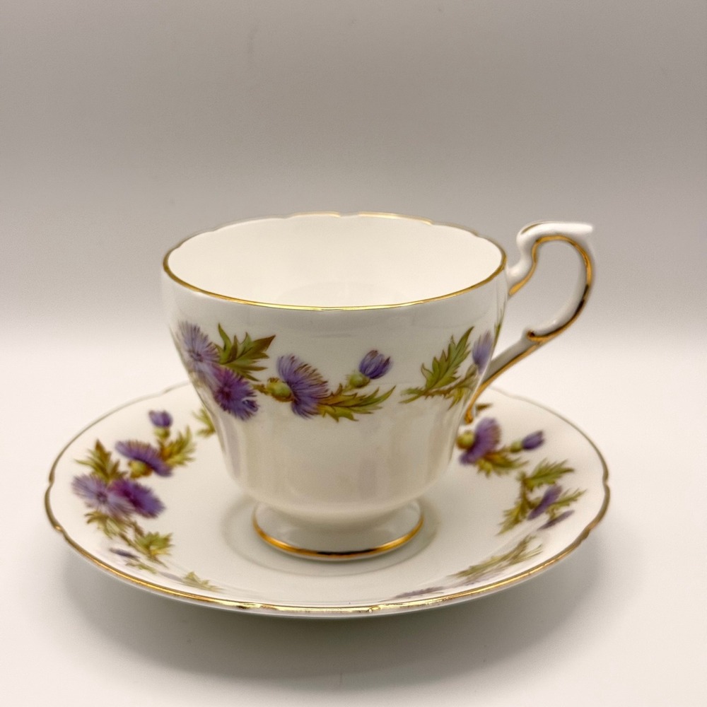 Vintage 1950s Paragon Highland Queen Thistle Teacup & Saucer Set‎